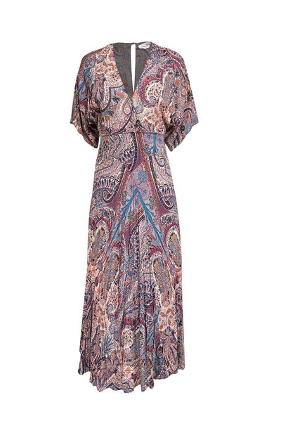 Current Boutique-Ba&sh - Beige, Purple, & Orange Paisley Print Midi Dress Sz 6