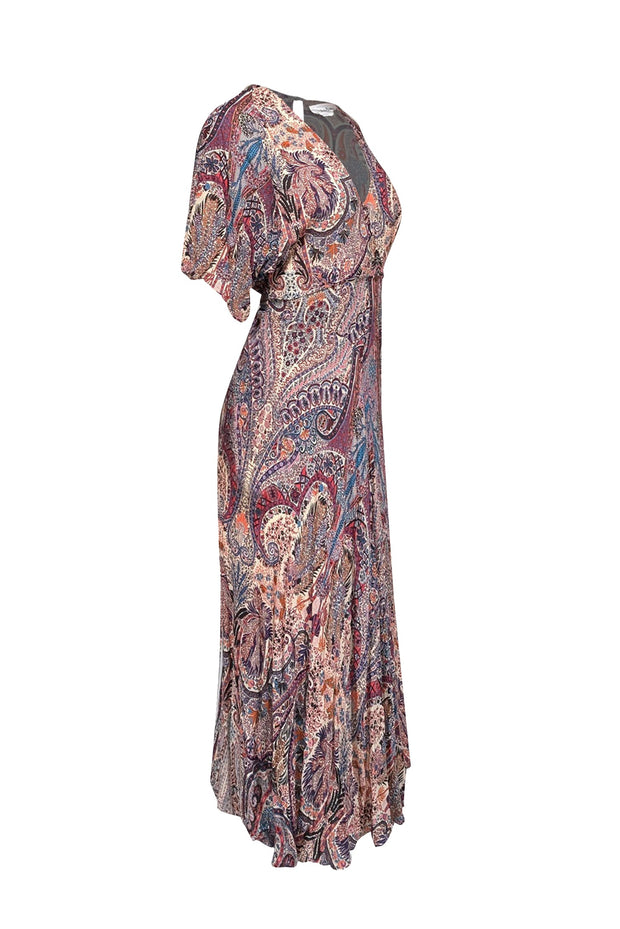 Current Boutique-Ba&sh - Beige, Purple, & Orange Paisley Print Midi Dress Sz 6