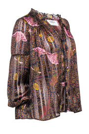 Current Boutique-Ba&sh - Navy, Gold & Maroon Paisley Print Semi-Sheer Blouse Sz 6
