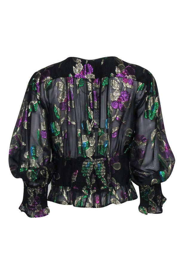 Current Boutique-Ba&sh - Black w/ Metallic Floral Print Top Sz M