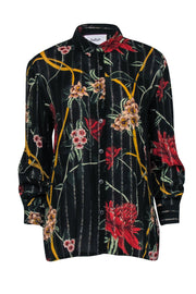 Current Boutique-Ba&sh - Black Metallic Stripe w/ Red Floral Print Blouse Sz S