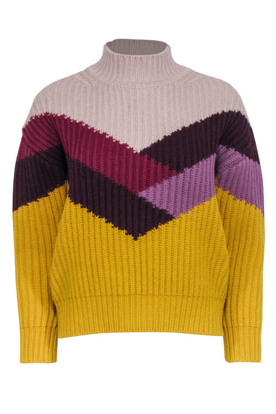 Current Boutique-Ba&sh - Purple, Mustard Yellow, & Beige Color Block Sweater Sz 4