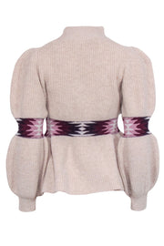 Current Boutique-Ba&sh - Beige Wool Blend Mock Neck Peplum Sweater w/ Geometric Print Sz S