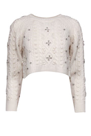 Current Boutique-Ba&sh - Ivory Knit Jeweled Detail Crop Sweater Sz XS