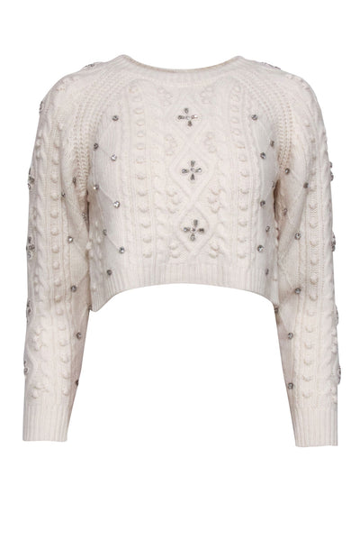 Current Boutique-Ba&sh - Ivory Knit Jeweled Detail Crop Sweater Sz XS