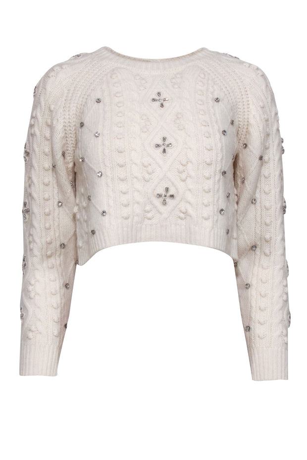 Current Boutique-Ba&sh - Ivory Knit Jeweled Detail Crop Sweater Sz XS
