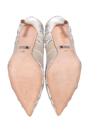 Current Boutique-Badgley Mischka - Ivory Satin Pointed Toe Jewel Trim Pumps Sz 8.5