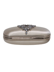 Current Boutique-Badgley Mischka - Cream Satin Clutch w/ Jewel Front