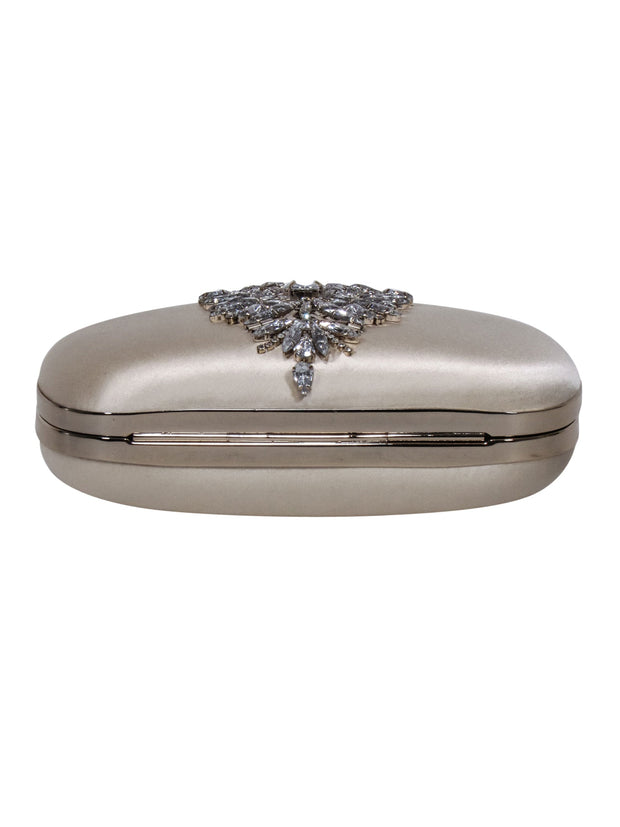 Current Boutique-Badgley Mischka - Cream Satin Clutch w/ Jewel Front