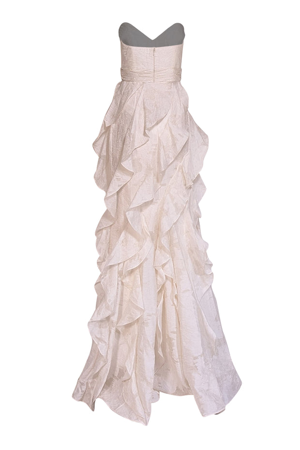 Badgley Mischka - Ivory Ruffle Trim Strapless Formal Dress Sz 4 - Current Boutique