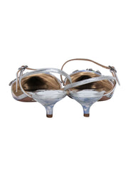 Current Boutique-Badgley Mischka - Blue Brocade Floral Pointed Toe Strappy Pump w/ Jewel Trim Sz 8