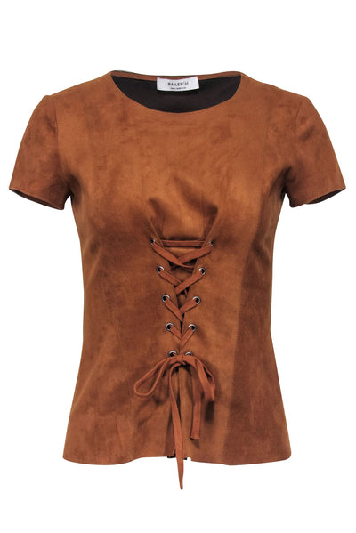 Current Boutique-Bailey 44 - Tan Faux Suede Lace Up Front Top Sz S
