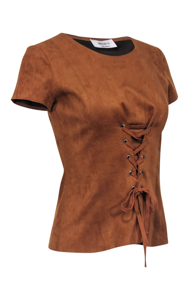 Current Boutique-Bailey 44 - Tan Faux Suede Lace Up Front Top Sz S