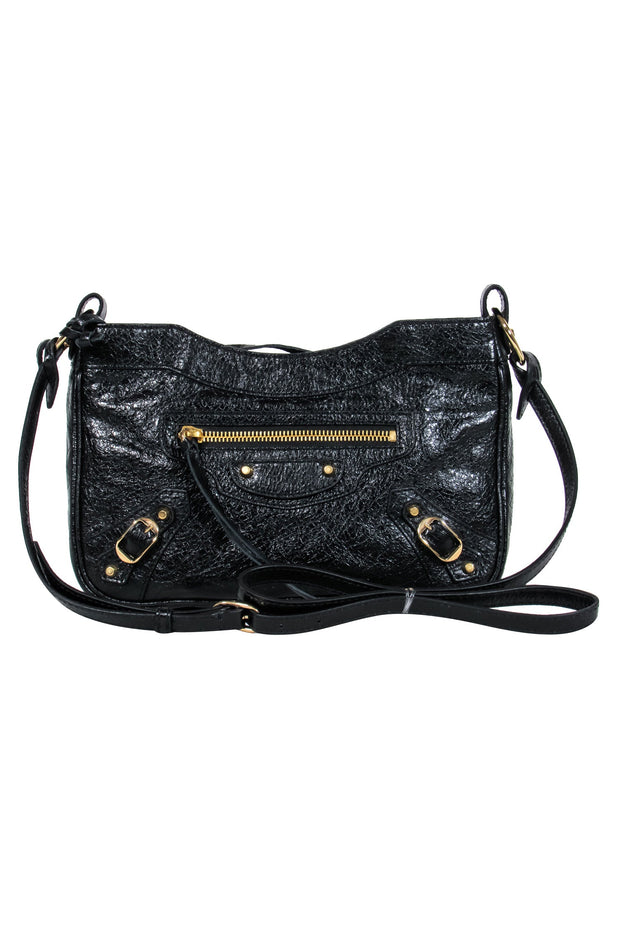 Current Boutique-Balenciaga - Black Leather Textured Crossbody w/ Gold Hardware
