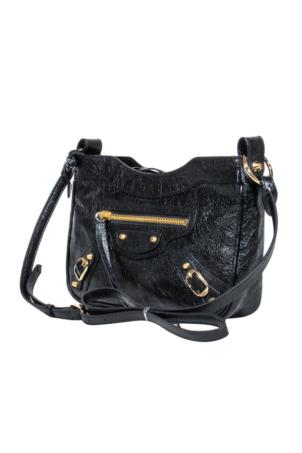 Current Boutique-Balenciaga - Black Leather Textured Crossbody w/ Gold Hardware