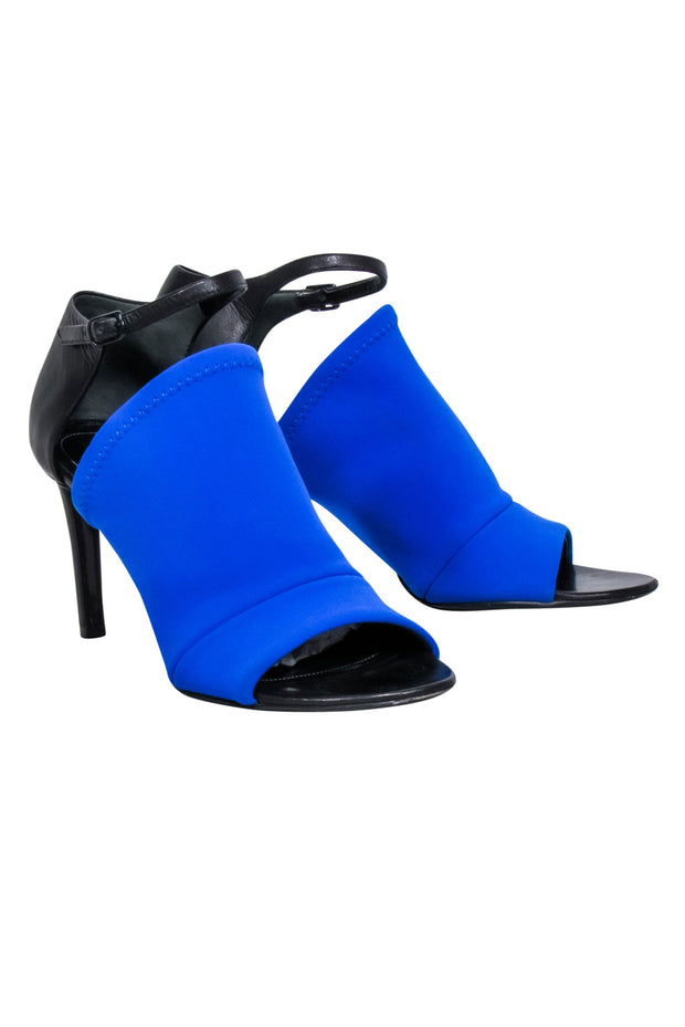 Current Boutique-Balenciaga - Blue Scuba Knit Upper Open Toe Pumps Sz 8