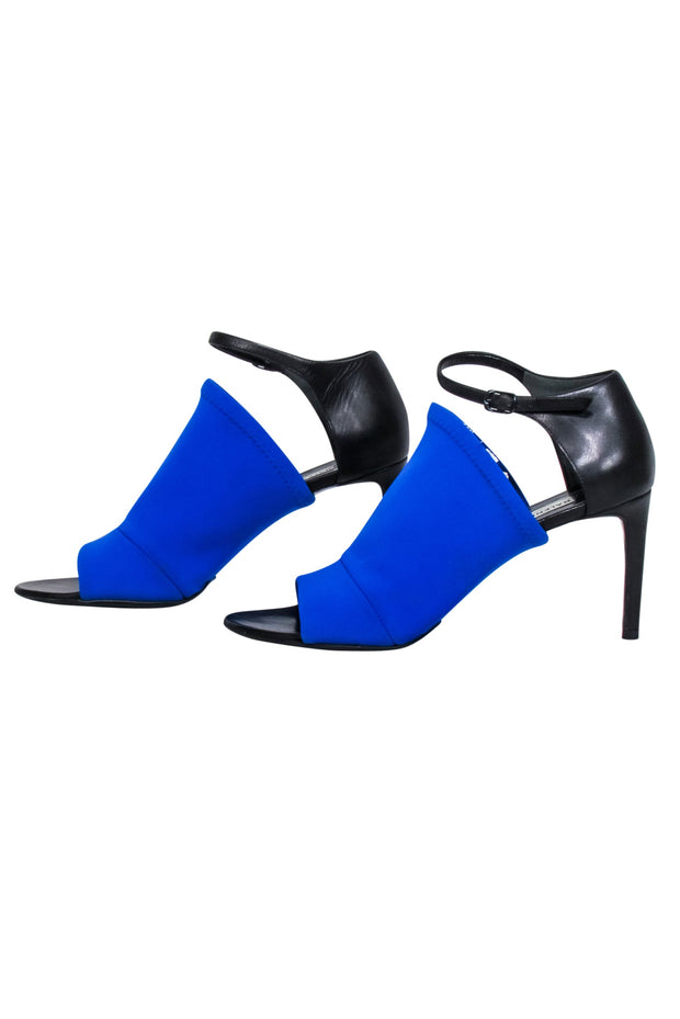 Current Boutique-Balenciaga - Blue Scuba Knit Upper Open Toe Pumps Sz 8