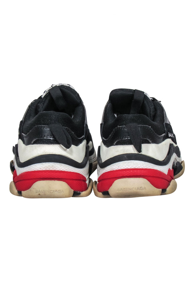 Current Boutique-Balenciaga - Black, Cream & Red Chunky "Triple S" Sneakers Sz 6