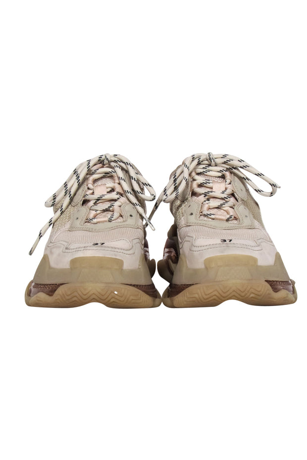 Current Boutique-Balenciaga - Beige, Cream & Tan Chunky "Triple S" Sneakers Sz 7