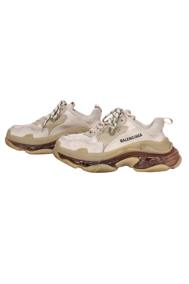 Current Boutique-Balenciaga - Beige, Cream & Tan Chunky "Triple S" Sneakers Sz 7
