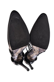 Balenciaga - Black, Silver, & Beige Swirl Print Strappy Toe Pumps Sz 7 - Current Boutique