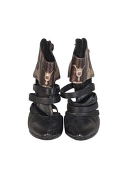 Balenciaga - Black, Silver, & Beige Swirl Print Strappy Toe Pumps Sz 7 - Current Boutique