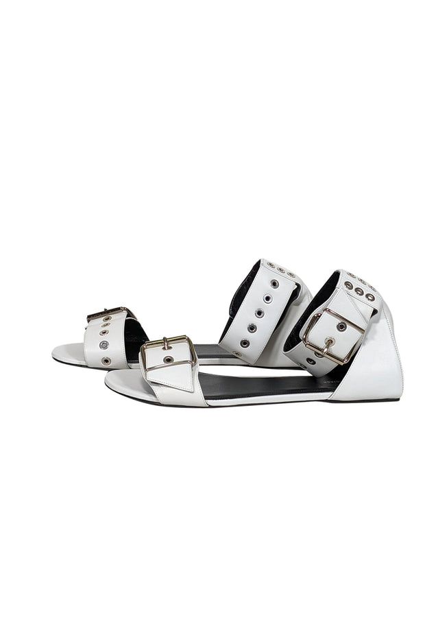 Current Boutique-Balenciaga - White Leather Strappy Buckle Detail Sandals Sz 10