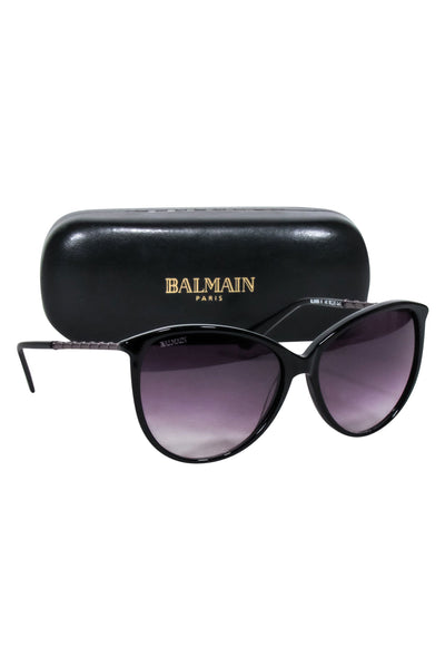 Current Boutique-Balmain - Black Circular Sunglasses w/ Gunmetal Leg Detail