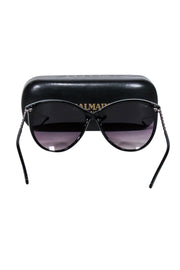 Current Boutique-Balmain - Black Circular Sunglasses w/ Gunmetal Leg Detail