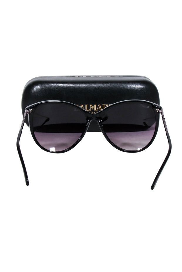 Current Boutique-Balmain - Black Circular Sunglasses w/ Gunmetal Leg Detail
