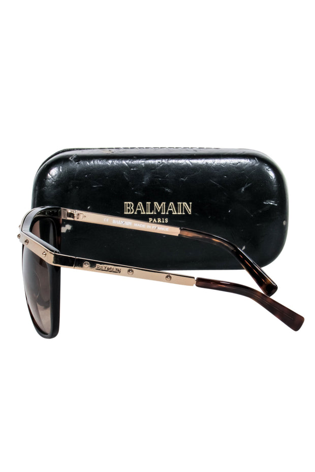 Current Boutique-Balmain - Brown Tortious Sunglasses w/ Gold Bar