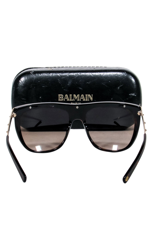 Current Boutique-Balmain - Brown Tortious Sunglasses w/ Gold Bar