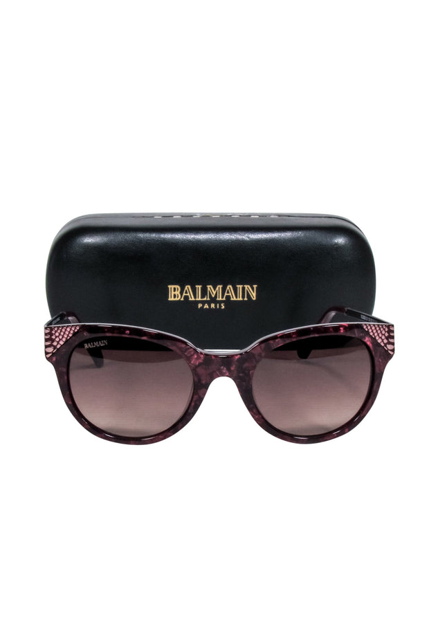 Current Boutique-Balmain - Dark Magenta Tortoise Rounded Sunglasses