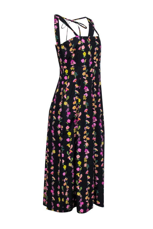 Current Boutique-Banjanan - Black w/ Pink & Yellow Floral Print Sleeveless Midi Dress Sz M