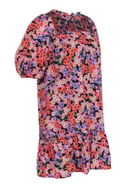 Current Boutique-Banjanan - Pink, Orange, & Black Floral Print Puff Sleeve Dress Sz S