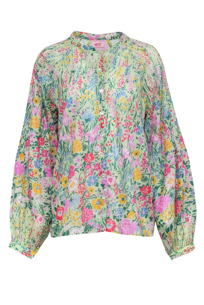 Current Boutique-Banjanan - Light Green Floral Print Blouse Sz M