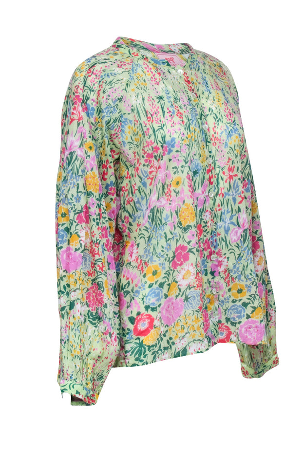 Current Boutique-Banjanan - Light Green Floral Print Blouse Sz M