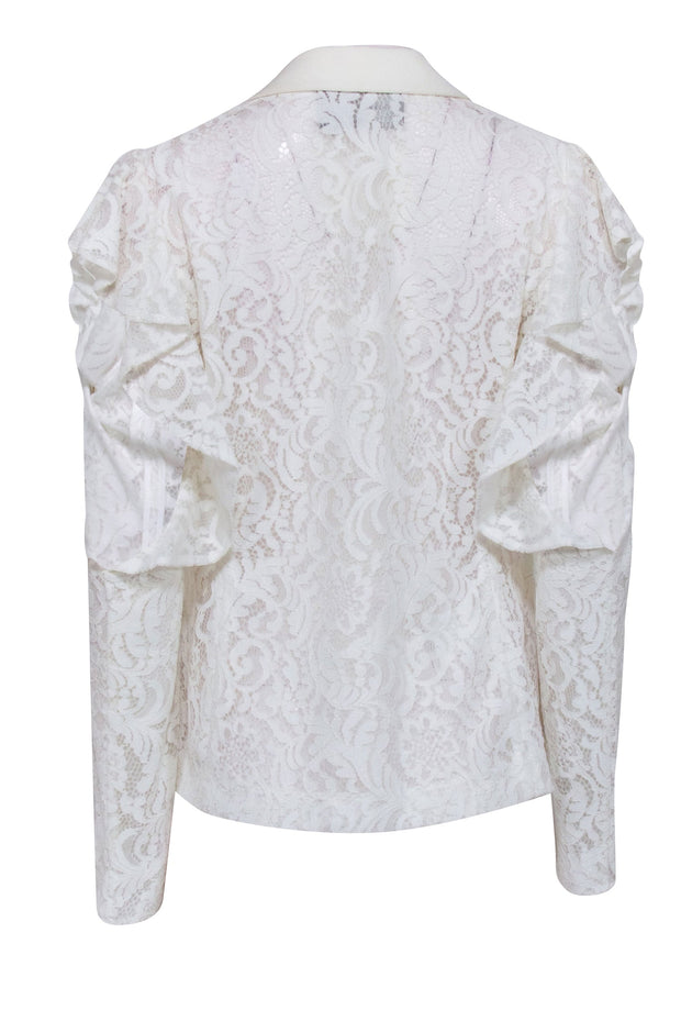 Current Boutique-BCBG Max Azria - Ivory Blazer w/ Ruffled Cold Shoulder Lace Sleeves Sz S