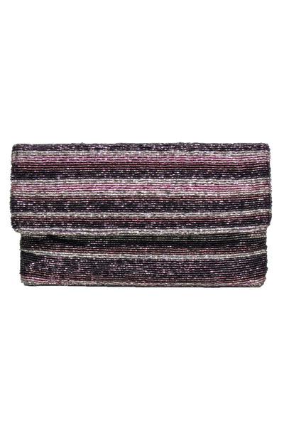 Current Boutique-BCBG Max Azria - Purple & Beige Beaded Fold-Over Clutch