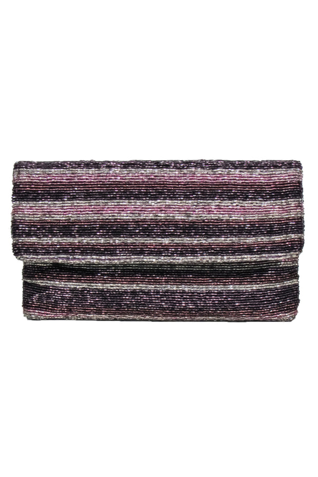 Current Boutique-BCBG Max Azria - Purple & Beige Beaded Fold-Over Clutch