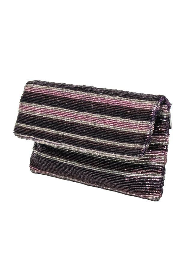 Current Boutique-BCBG Max Azria - Purple & Beige Beaded Fold-Over Clutch