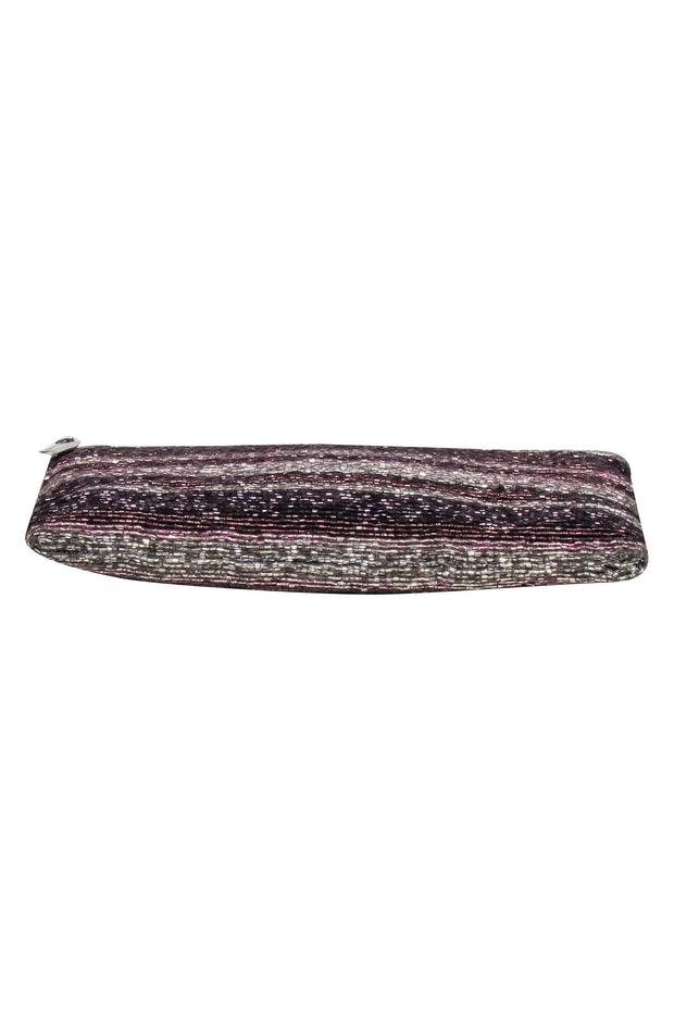 Current Boutique-BCBG Max Azria - Purple & Beige Beaded Fold-Over Clutch