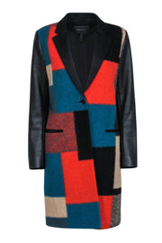 Current Boutique-BCBG Max Azria - Black, Teal, & Orange Color Block Print Coat Sz S