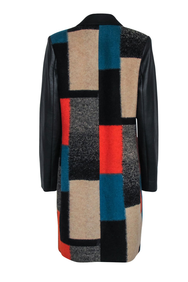 Current Boutique-BCBG Max Azria - Black, Teal, & Orange Color Block Print Coat Sz S