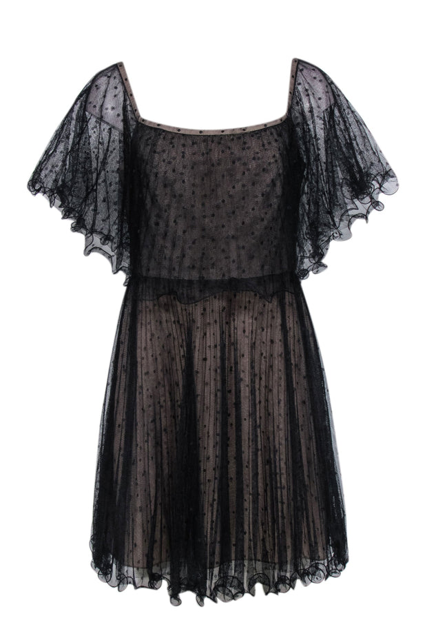 Current Boutique-BCBG Max Azria - Black Mesh Off the Shoulder Polka Dot Mini Dress Sz 10