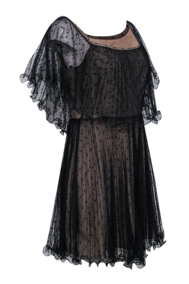 Current Boutique-BCBG Max Azria - Black Mesh Off the Shoulder Polka Dot Mini Dress Sz 10