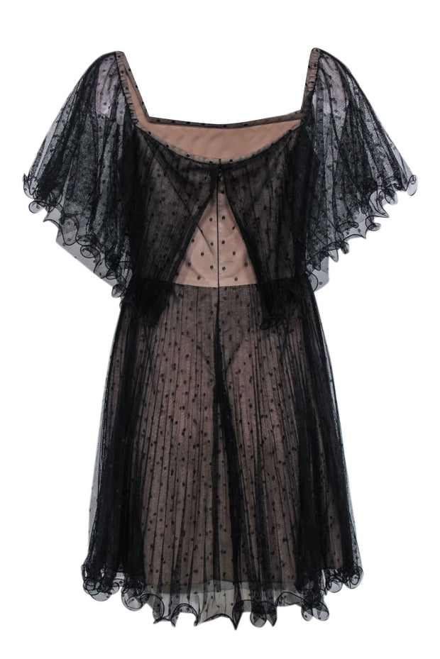 Current Boutique-BCBG Max Azria - Black Mesh Off the Shoulder Polka Dot Mini Dress Sz 10