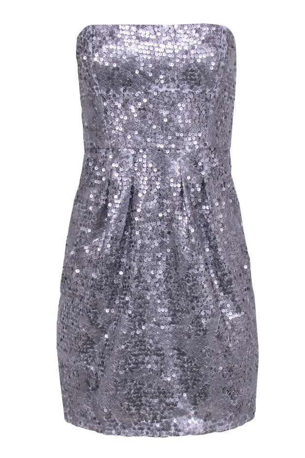 Current Boutique-BCBG Max Azria - Pewter Sequined Strapless Mini Dress Sz 2