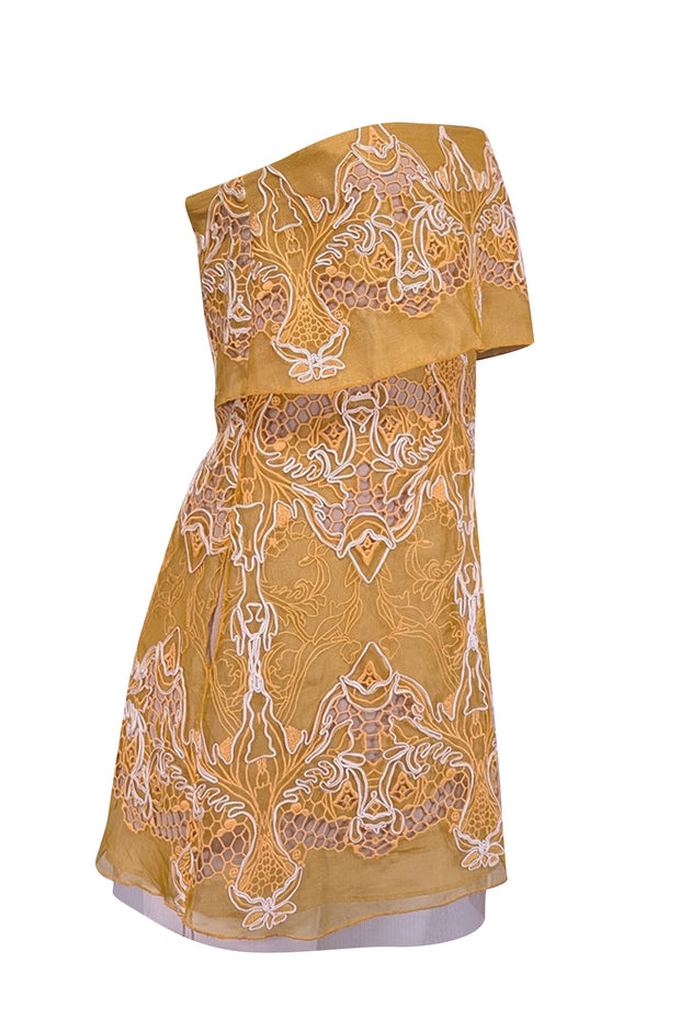 Current Boutique-BCBG Max Azria - Mustard Yellow w/White Embroidered Detail “Samantha”Dress Sz 2