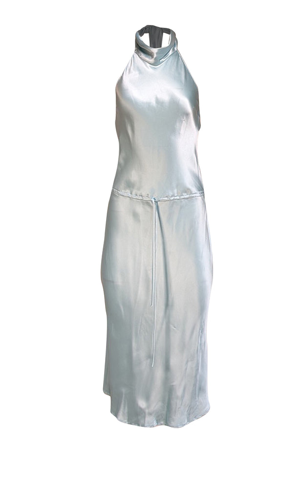 BCBG Max Azria - Light Blue Silk Halter Neck Dress Sz 8 - Current Boutique